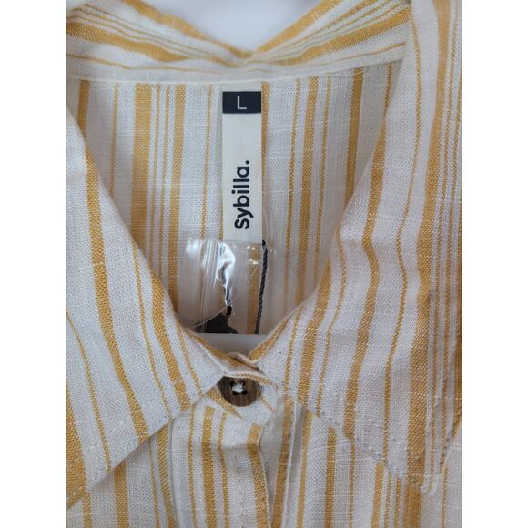 Sybilla Women's Yellow Cream Striped Tie in Front Sleeveless Blouse Sz L - Picture 4 of 9